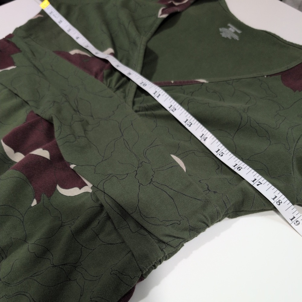 Patagonia Kamala Dress L Green Floral Organic Cotton V-Neck 3/4 Sleeve 58870FA11 - Picture 7 of 10